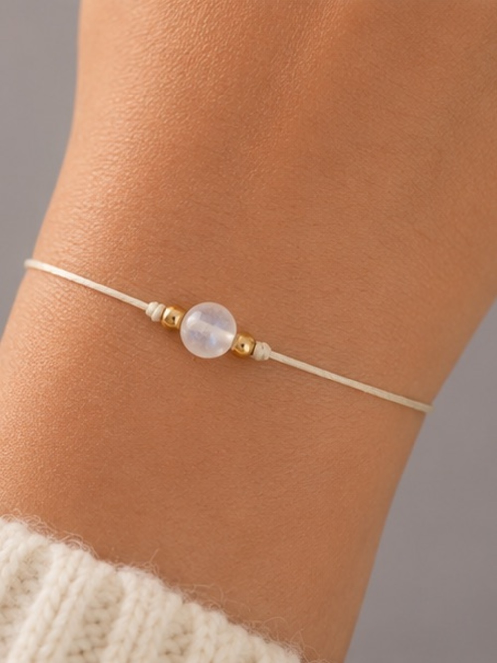 Minimalist Moonstone Cord Bracelet with Gold Accents - Picture 2 of 4